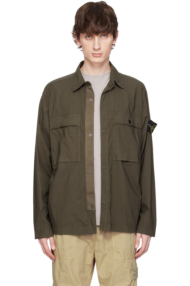 

Растягивающаяся хлопковая рубашка-тельняшка Paracadute Stone Island, зеленый