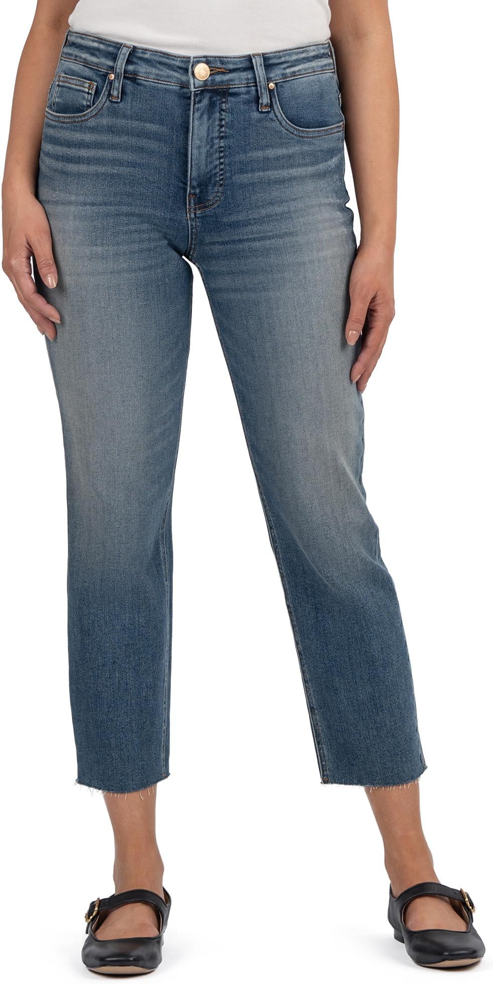 

Джинсы KUT from the Kloth Rachael High Rise Fab Ab Mom Raw Hem, цвет Braveness With Dark Base Wash