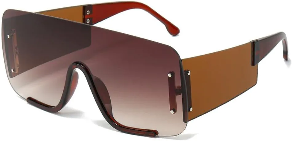 

Большие цельные солнцезащитные очки для женщин в стиле стимпанк, солнцезащитные очки для мужчин, роскошные очки с защитой от УФ-излучения UV400 TKKTLLT, Brown-brown