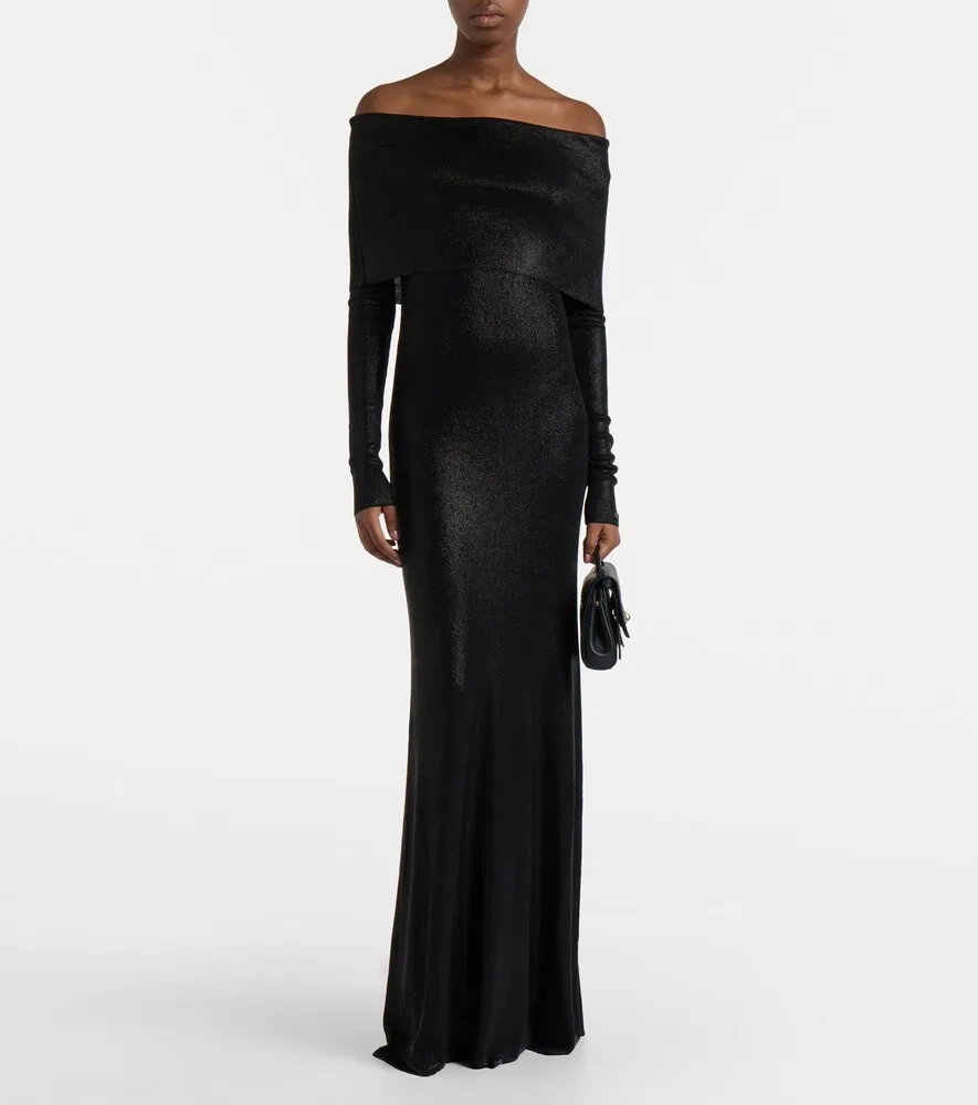 Длинное платье с открытыми плечами Balenciaga, черный — фото 2