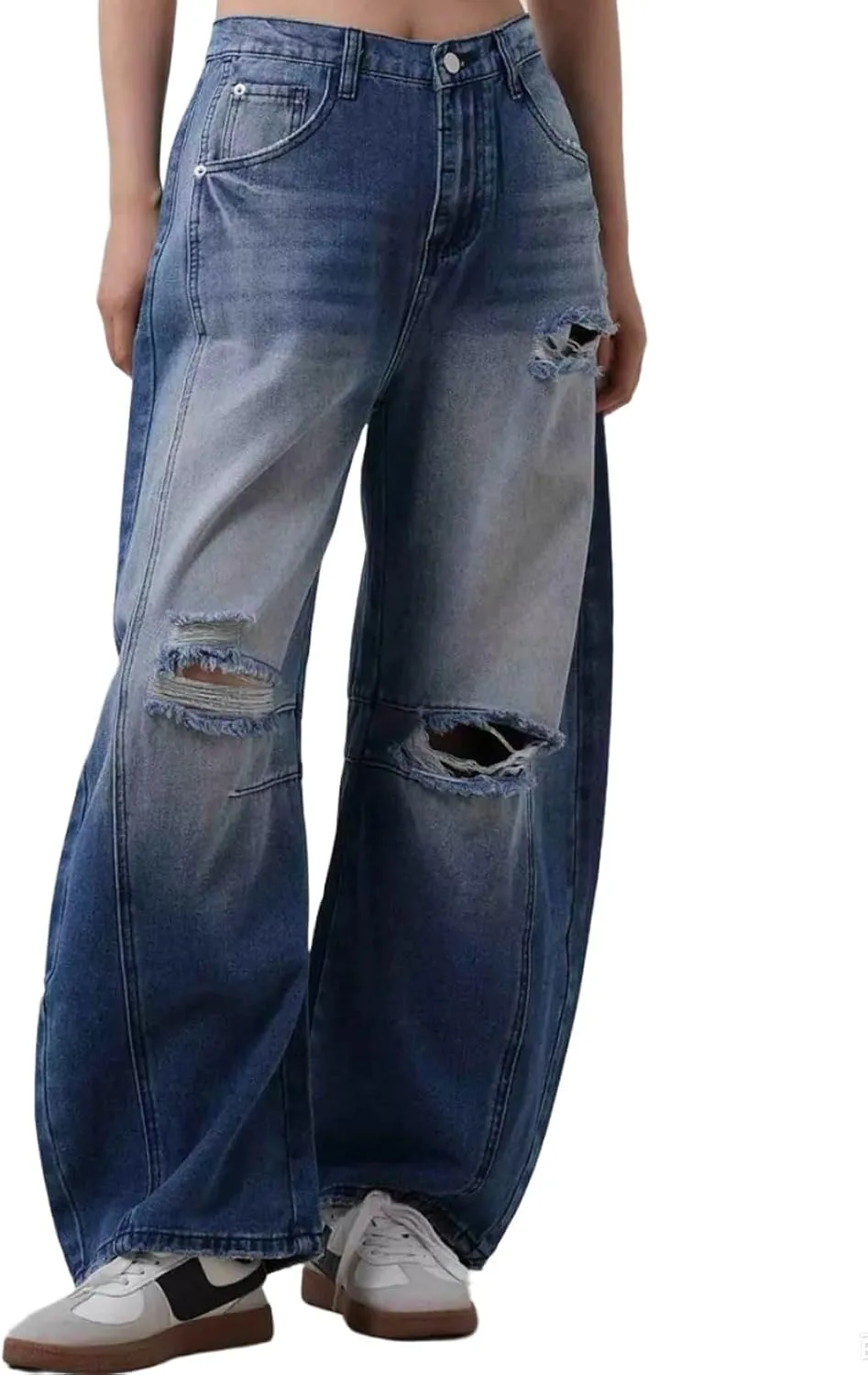 

CHARTOU Женские потертые бочкообразные джинсы baggy широкие брюки boyfriend рваные джинсы в стиле пэчворк укороченные