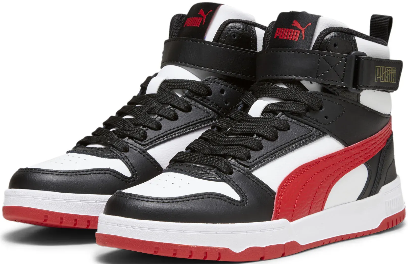 

Кроссовки PUMA "RBD GAME JR", цвет Puma White-For All Time Red- Puma Black-Gold