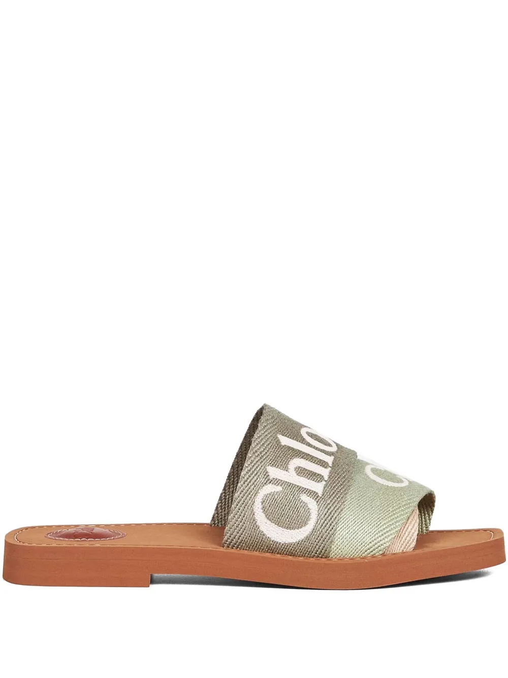 Сандалии с вышивкой логотипа и лентами Chloé, зеленый