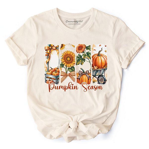 

Футболка Pumpkin season с бантом и подсолнухами Ornamentallyyou, Natural