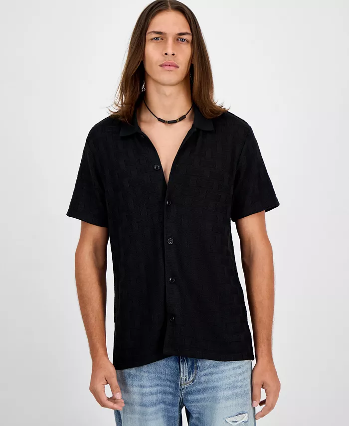 

Мужская текстурированная рубашка Tristan с коротким рукавом и застежкой на пуговицы Guess, черный