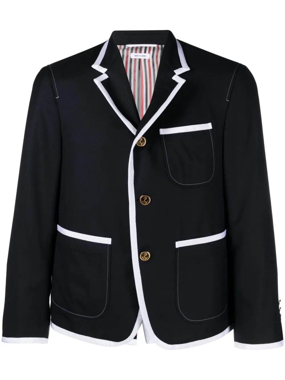 

Однобортный пиджак с контрастной отделкой THOM BROWNE, синий