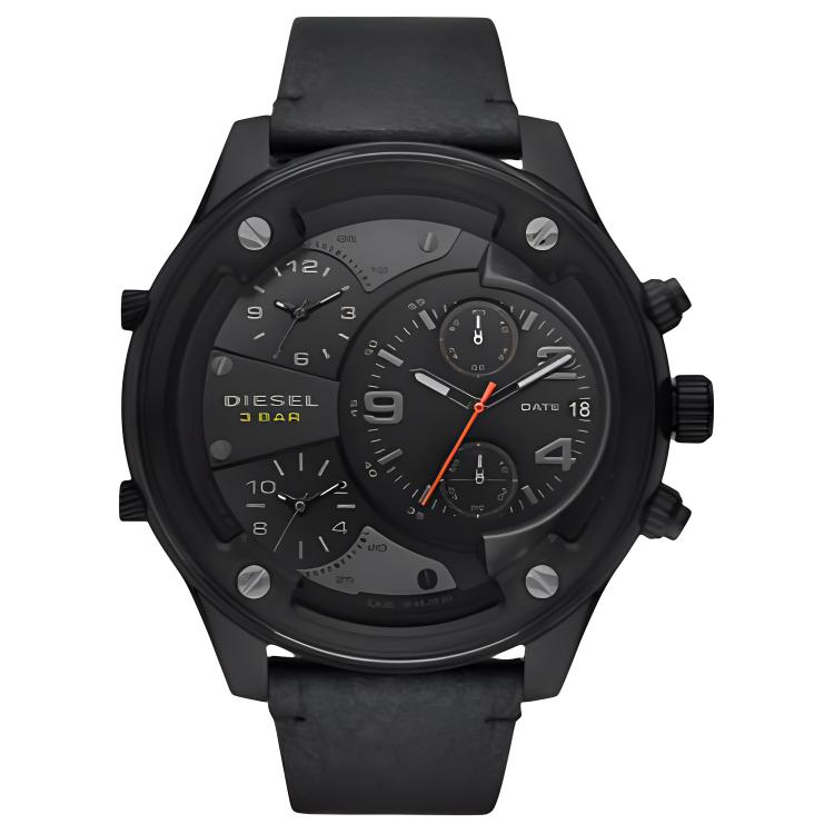 

DIESEL Часы кварцевый механизм кожаные ремешки 56 мм черный циферблат мужские