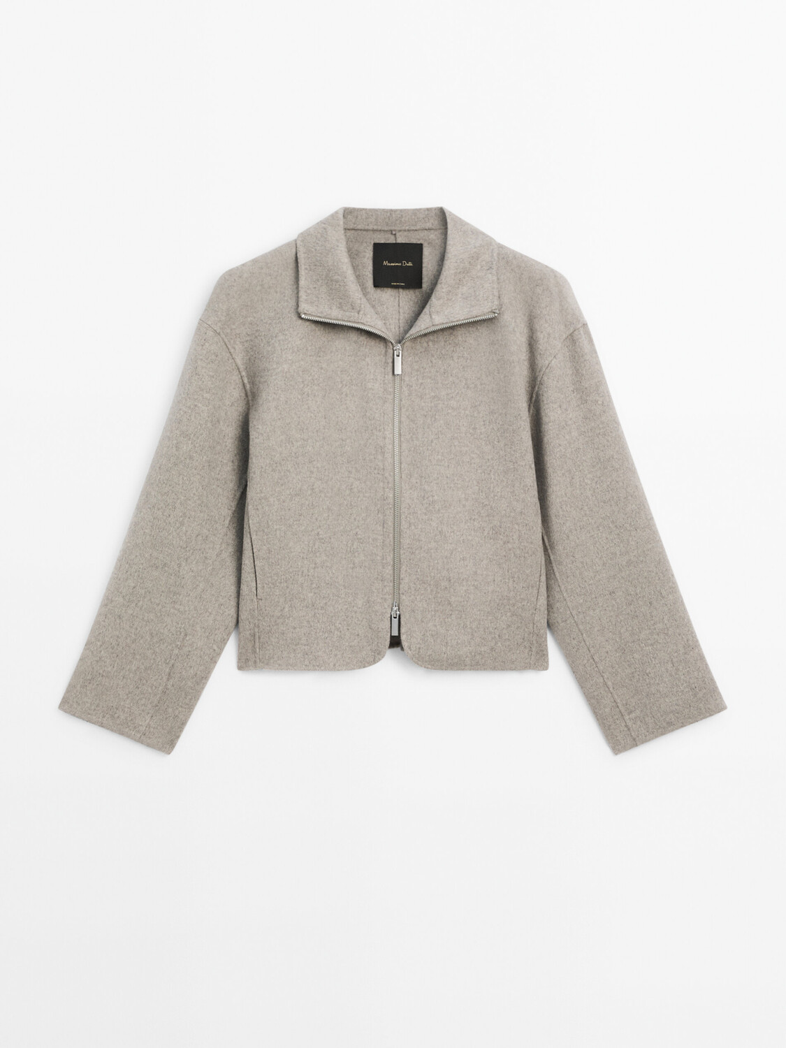 

Короткое пальто из смесовой шерсти со швами Massimo Dutti, серый