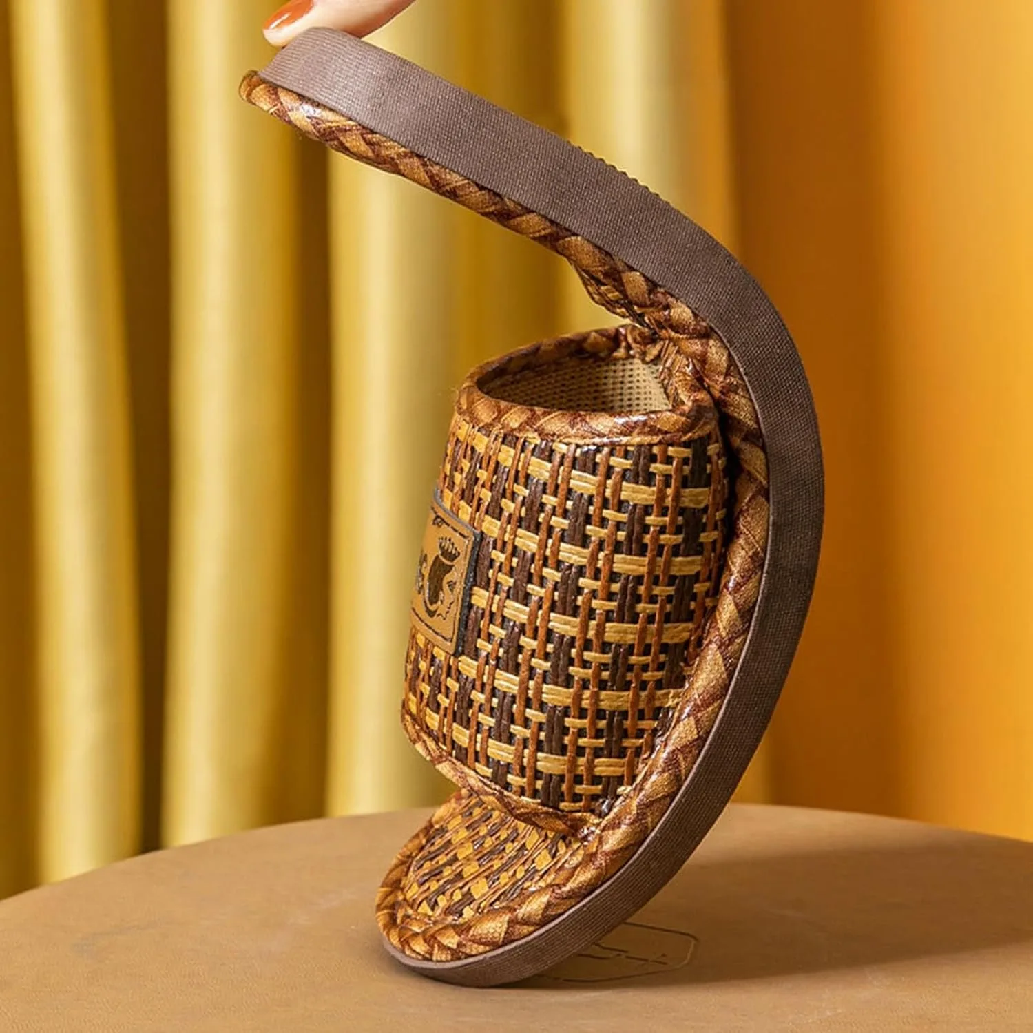 Открытые войлочные тапочки с войлочной подошвой, мужские тапочки с войлочной подошвой, домашние сандалии, тапочки из ротанга, домашние тапочки для дома, льняные тапочки, нескользящие тапочки Generic — фото 3