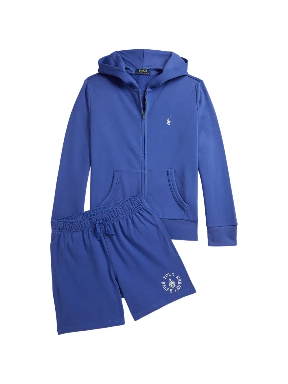 Толстовка на молнии из французского махрового трикотажа с логотипом Polo Ralph Lauren Kids, синий — фото 3