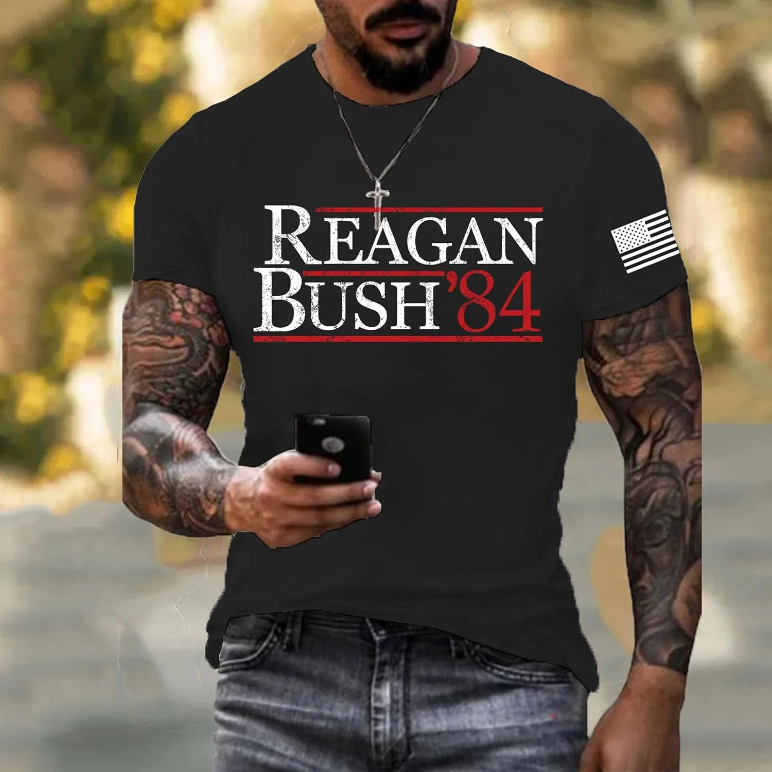 Футболка Reagan Bush 84 забавная ретро винтажная 80-х для мужчин Generic, черный — фото 2