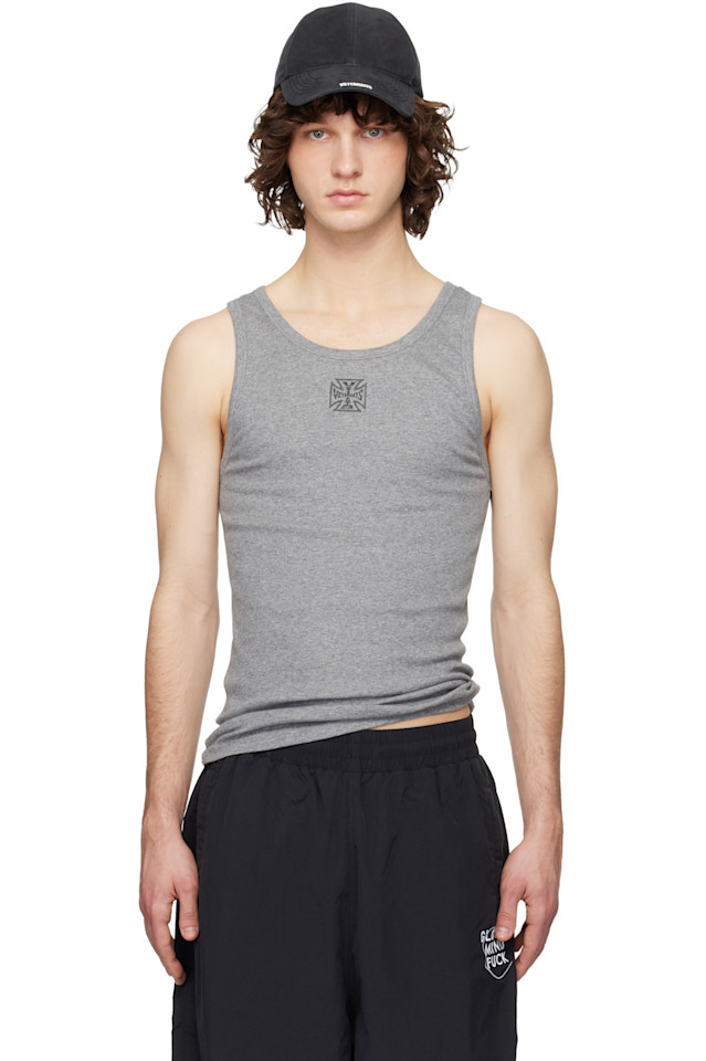 

Vetements Серая майка с логотипом байкерского креста