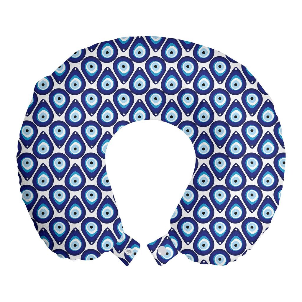 

ABAKUHAUS Evil Eye Travel Pillow Подушка для шеи, бусина-капля, пенопластовый дорожный предмет для самолета и автомобиля, 30x30 см, Синий Светло-Голубой Белый