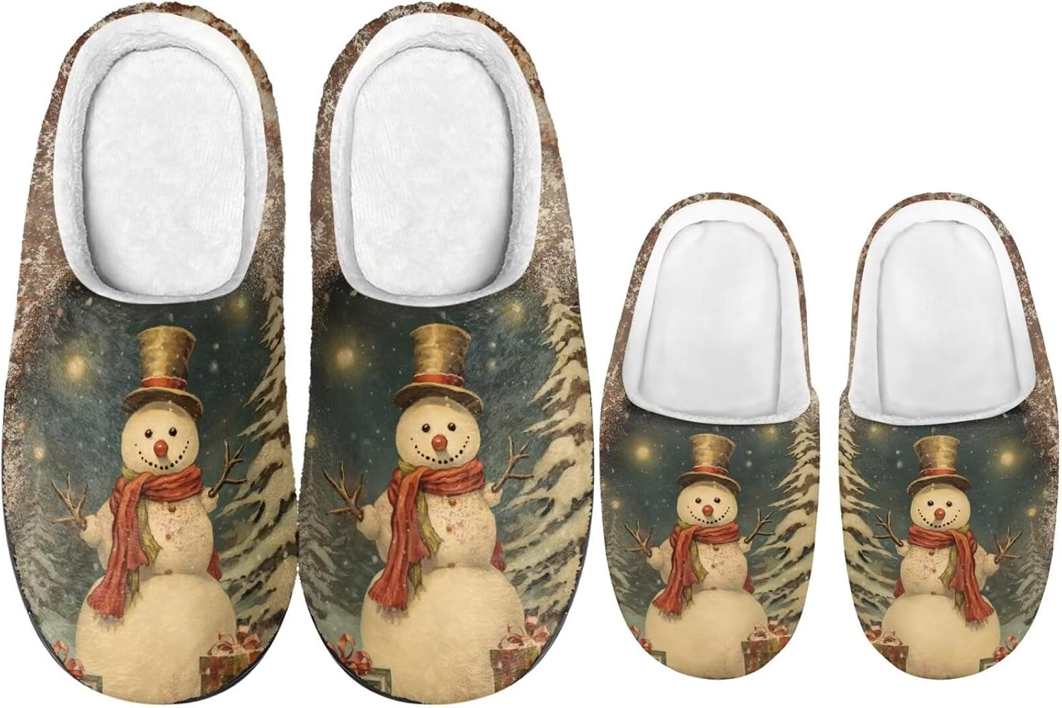 

Рождественские тапочки для всей семьи с подошвой TPR для мужчин и женщин, домашние/тапочки, пушистые с резиновой подошвой Dngkaoje, Vintage Christmas Eve Sonwman