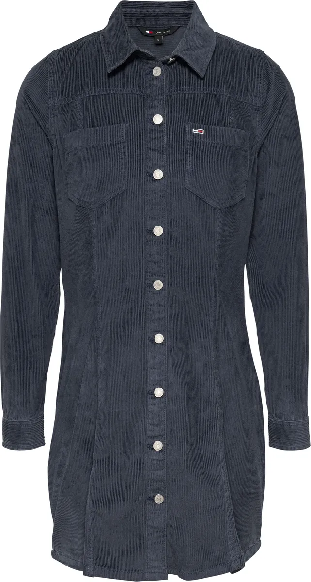 Вельветовое платье Tommy Jeans "TJW SLIM LS WASHED CORD DRESS", из модного вельветового материала, синий — фото 4
