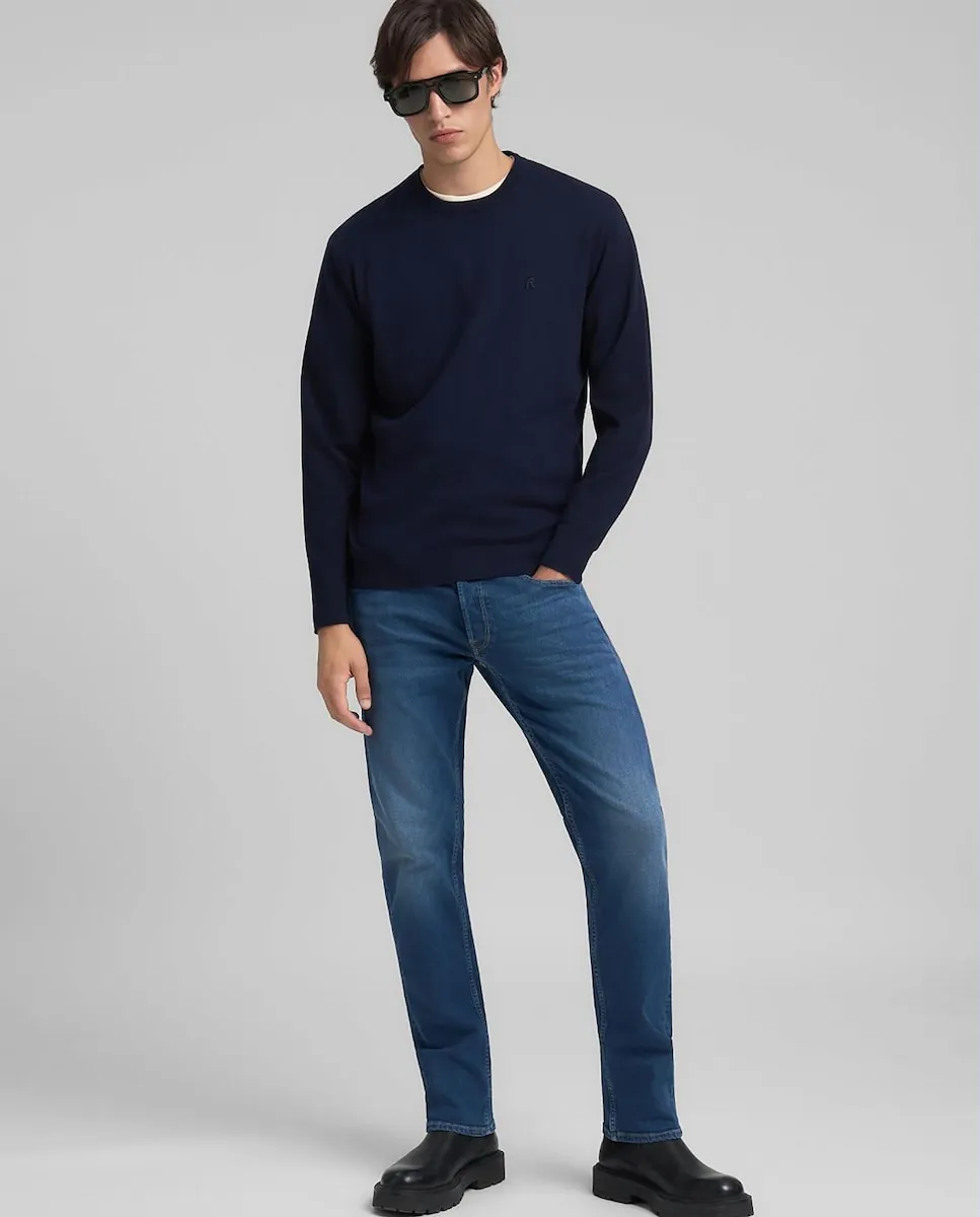 

Мужской свитер с длинными рукавами и круглым вырезом Replay, темно-синий