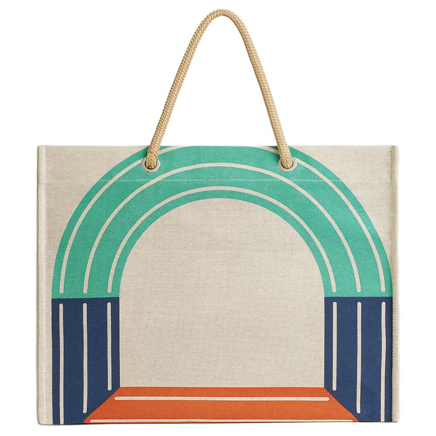 

HERMES Хлопковая пляжная сумка, Light Green & Marine Blue & Brick Red