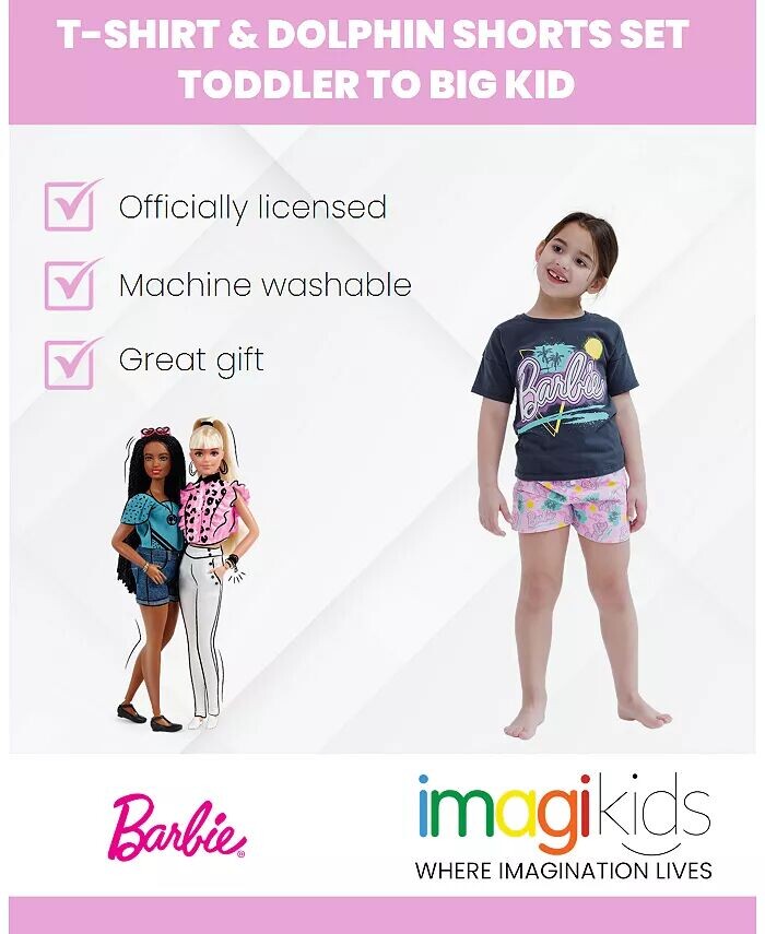 Комплект из футболки для девочек и шорт из французской махровой ткани Barbie, черный — фото 2