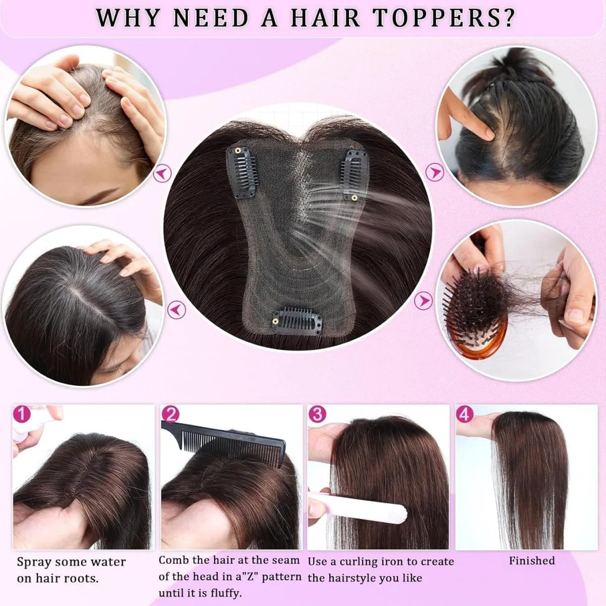 Женский накладной шиньон из натуральных волос Unipearl, Natural Black Toppers — фото 3
