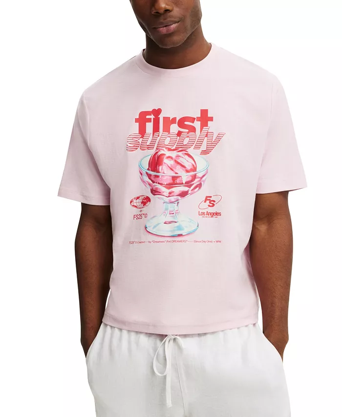 

Мужская укороченная футболка с коротким рукавом и графическим принтом COTTON ON, розовый