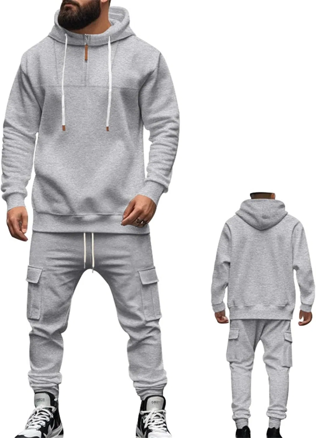 Мужской спортивный костюм с капюшоном, свободный, Light Gray — фото 3