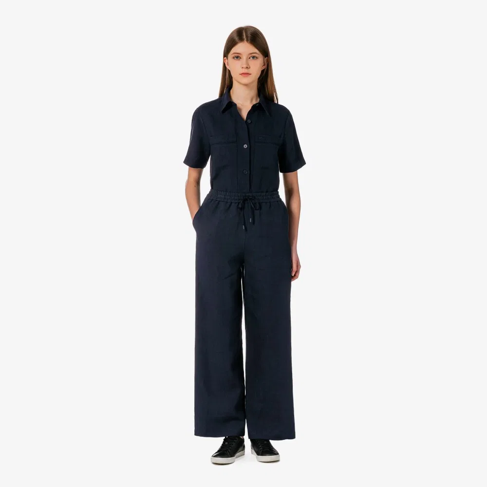 Брюки Lacoste Льняные широкие, тёмно-синие