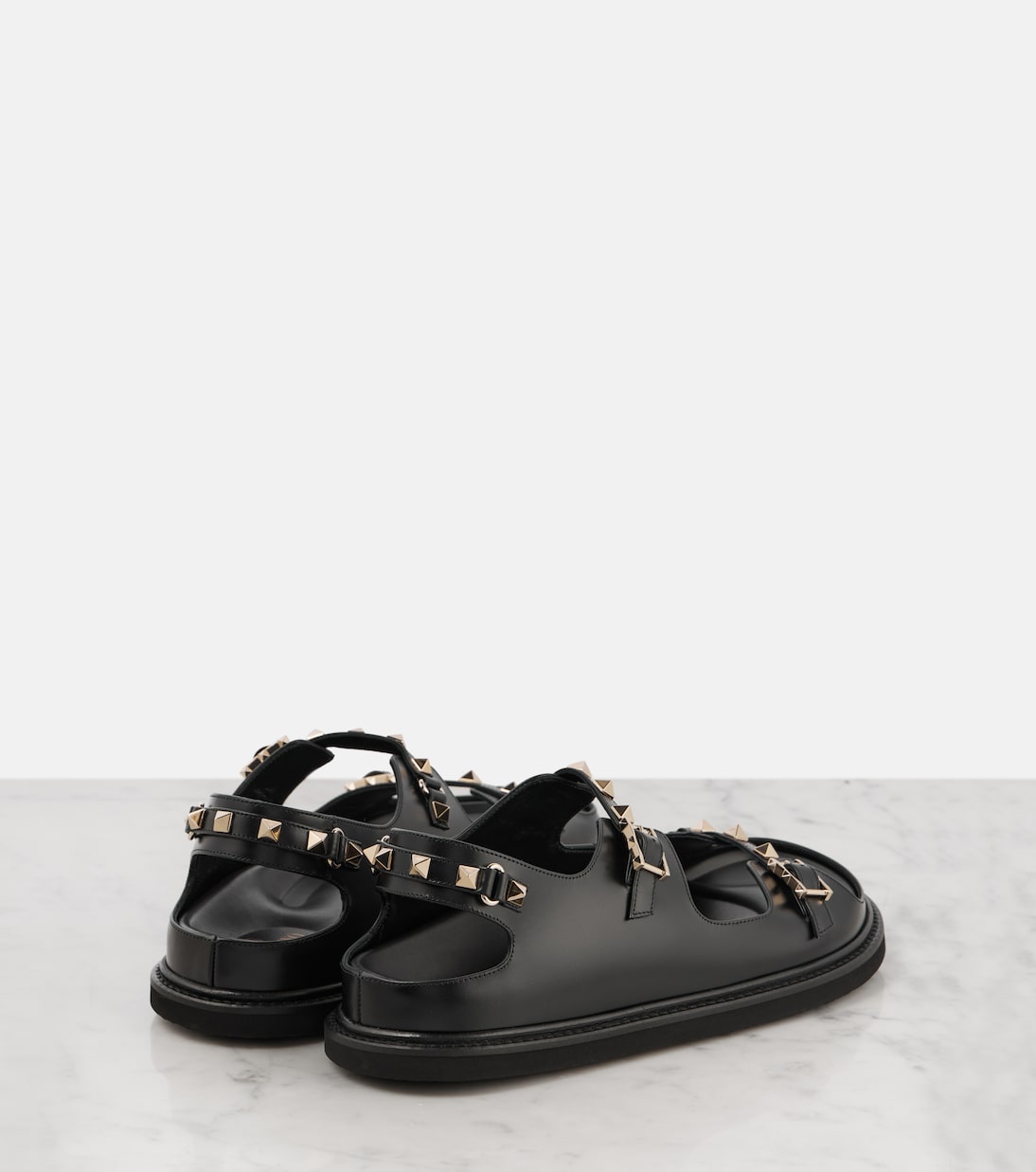 Сандалии Rockstud из кожи на плоской подошве Valentino Garavani, черный — фото 2