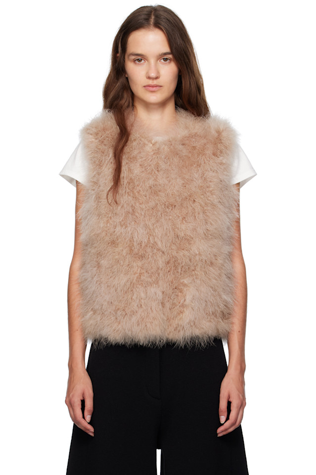 

Yves Salomon Бежевый укороченный жилет с перьями