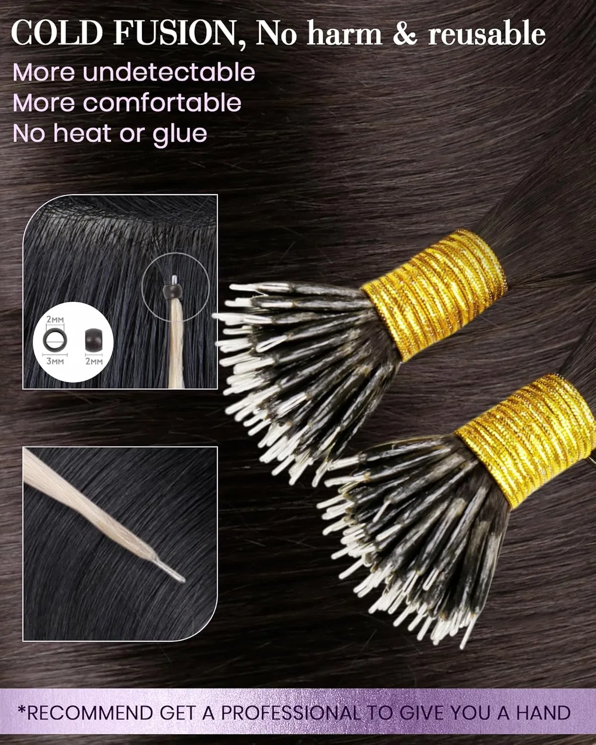 Нано-наращивание волос LaaVoo Real Hair Extensions, 45 см, темно-русый, 50 г Laavoo — фото 3