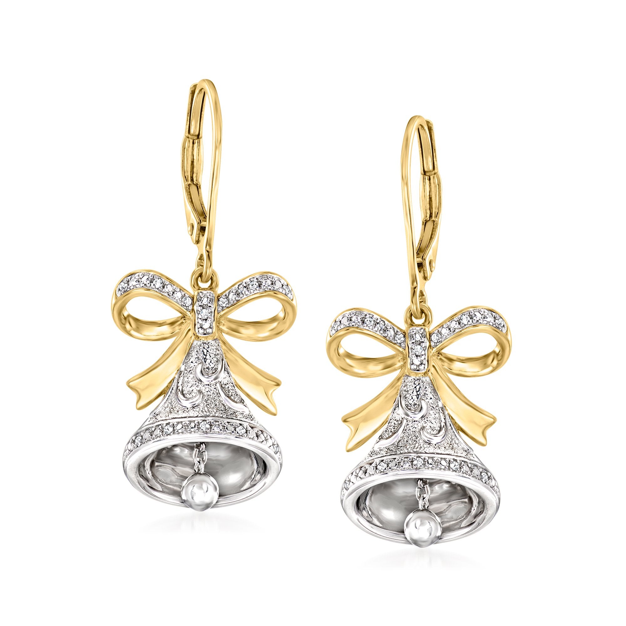 

Двухцветные серьги-подвески Ross-Simons из стерлингового серебра с бриллиантовыми акцентами Ross-Simons, 1.38 In