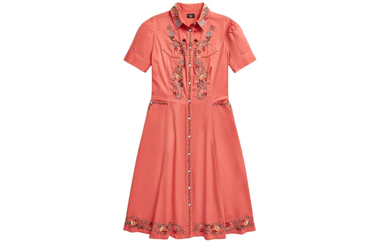 Платье-рубашка Ralph Lauren Rrl с цветочной вышивкой Polo Ralph Lauren, Coral