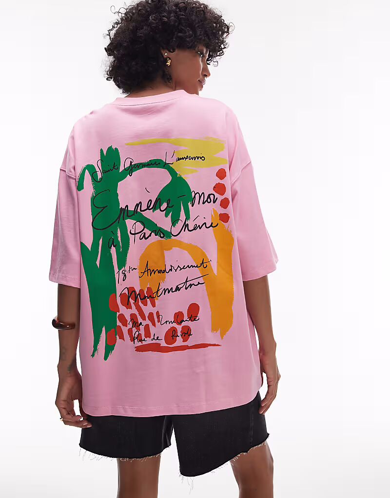 

Футболка oversize с принтом emmne-moi Paris от Topshop розового цвета