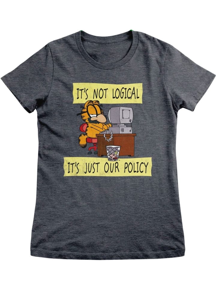 

Футболка с надписью It's Not Logical It's Just Our Policy Girly Tee серого цвета Garfield, Серый, Футболка с надписью It's Not Logical It's Just Our Policy Girly Tee серого цвета Garfield