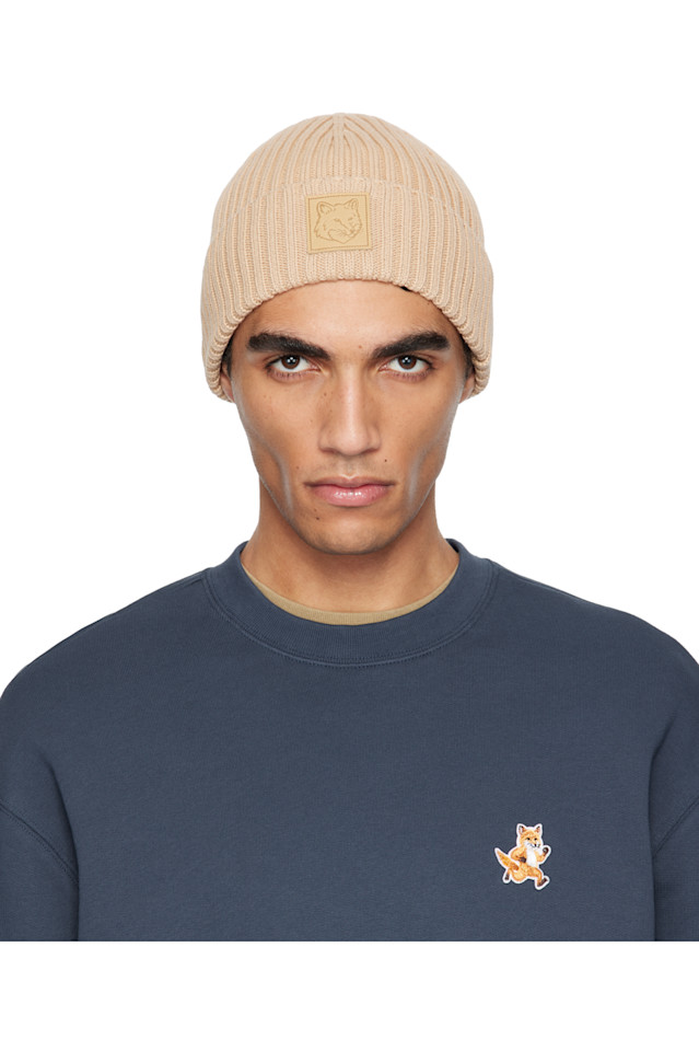 

Шапка с кожаной нашивкой в виде головы лисы Bold fox Maison Kitsuné, цвет chamois