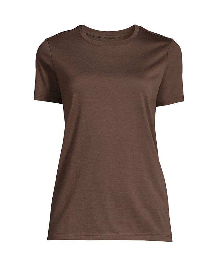 

Свободная хлопковая футболка Petite с круглым вырезом и короткими рукавами Supima Lands' End, коричневый