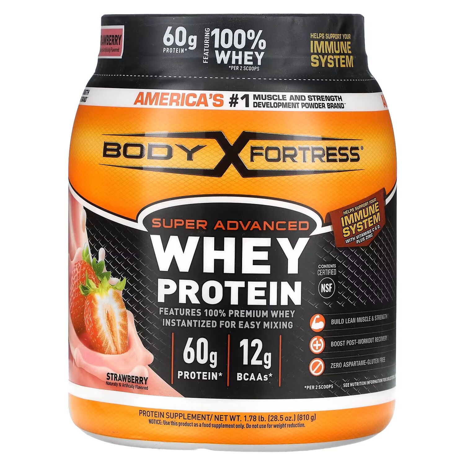 

Super Advanced Whey Protein, клубника, 1,78 фунта (810 г) Body Fortress