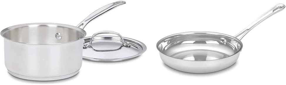 

Кастрюля Cuisinart на 1,5 литра с крышкой, коллекция классической посуды от шеф-повара из нержавеющей стали, 719-16 и 8-дюймовая открытая сковорода Contour из нержавеющей стали