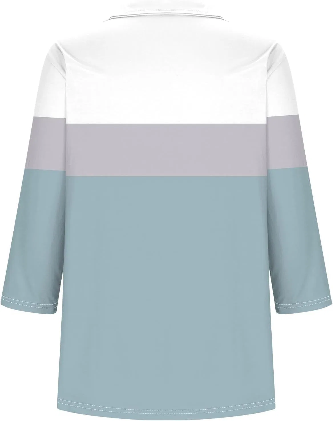 Женское поло с V-образным вырезом, 3/4 рукав, цветовой блок, Trendy 1#light Blue — фото 3