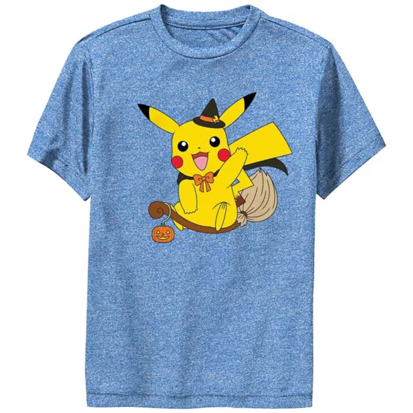 

Мальчиковая футболка 8-20 с принтом Pokemon Pikachu в образе ведьмы на метле Licensed Character, синий