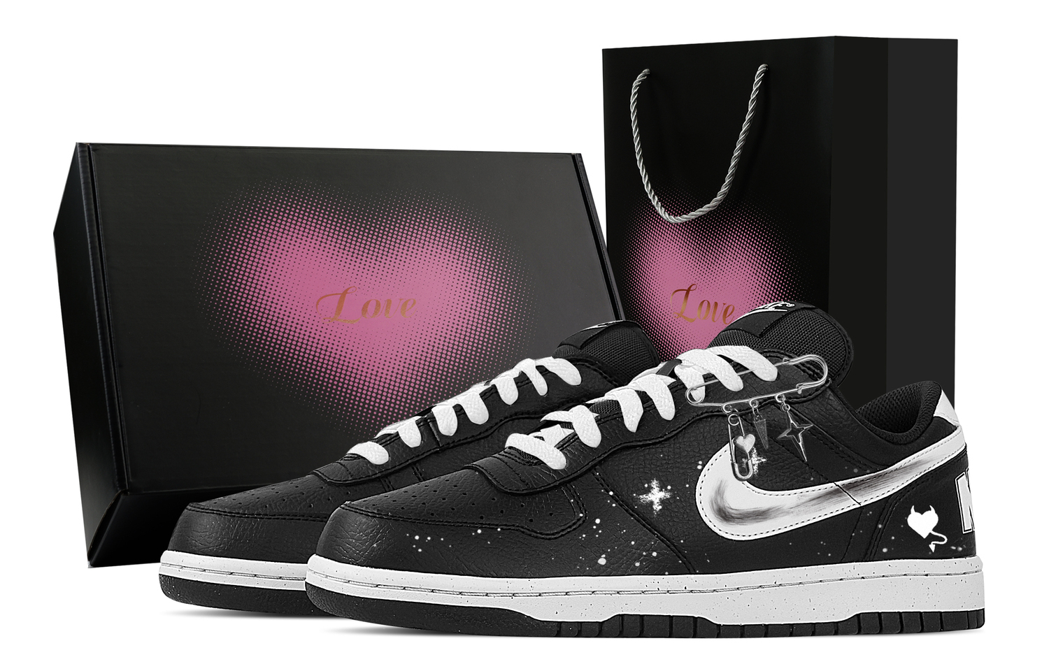 

Nike Big Nightmare, Heart Box устойчивые к истиранию дышащие низкие кроссовки для скейтбординга мужские Black White