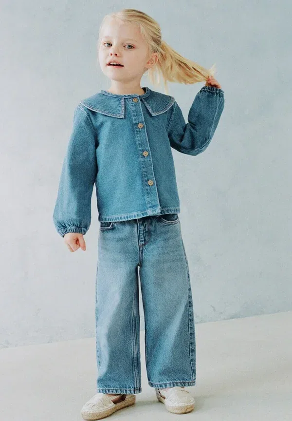 Блузка на пуговицах Mango Kids, голубой