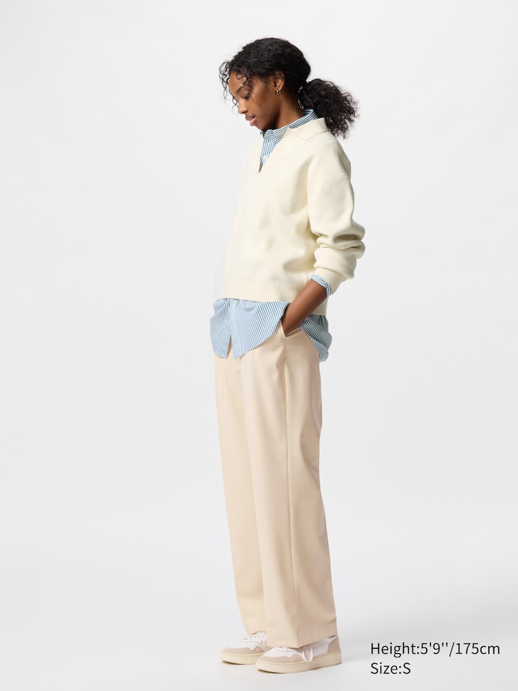 

Широкие брюки со складками Uniqlo, цвет 31 бежевый