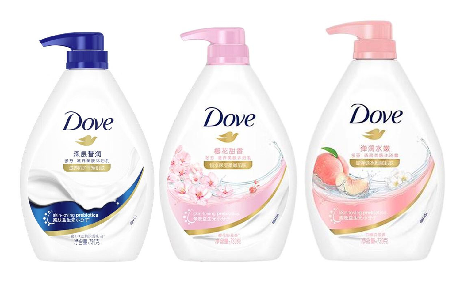 

Средство для душа ароматизированное очищающее cherry blossom 730g+730g+730g Dove