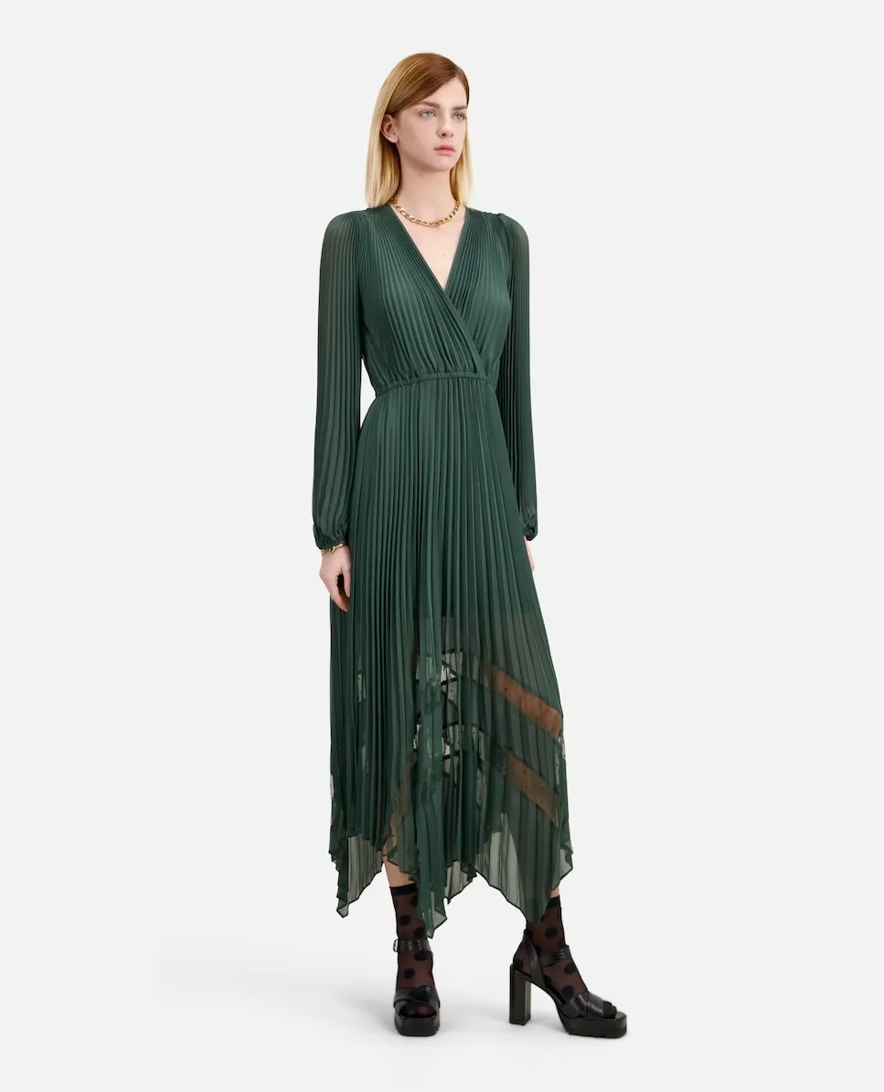 

Длинное плиссированное платье The Kooples, цвет Verde Militar