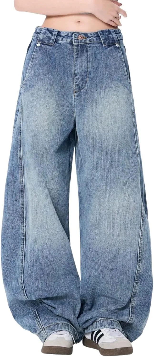 

Багги джинсы для женщин и мужчин, широкие бочкообразные, с высокой талией Hugboom