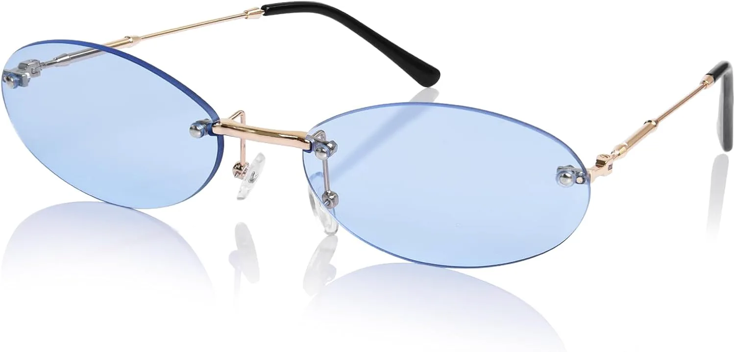 

Солнцезащитные очки OPTOFENDY Retro Oval для женщин, модные классические солнцезащитные очки в стиле Y2K, без оправы, защита от УФ-излучения UV400, OP2509, Blue