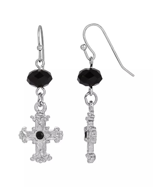 

Серьги-Крестики с черными кристаллами серебристого оттенка Symbols Of Faith, black
