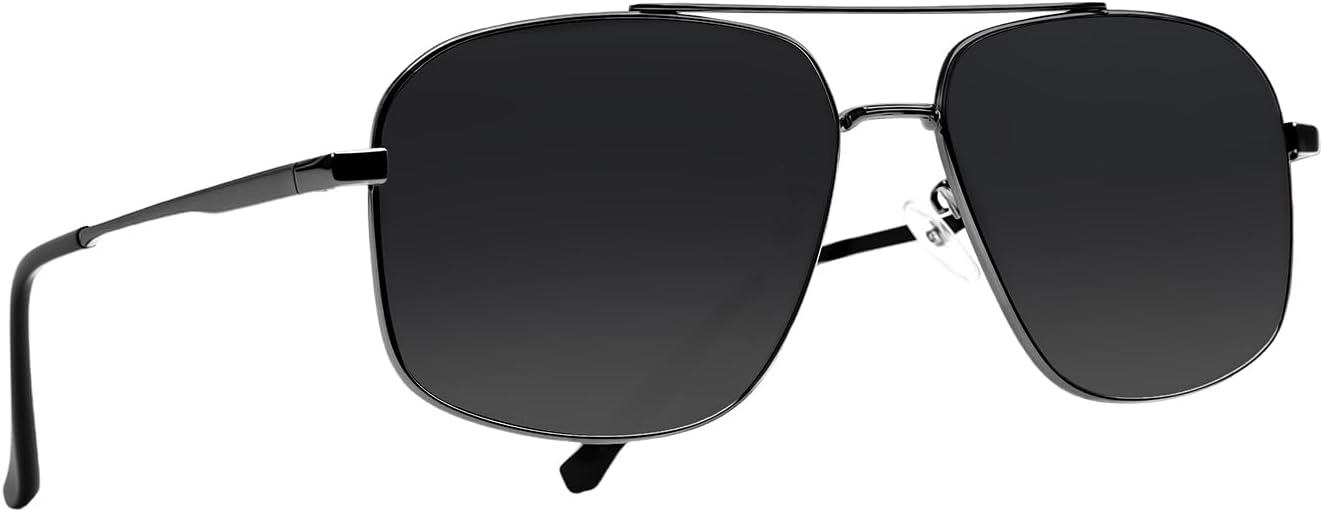 

Ретро-солнцезащитные очки-авиаторы квадратной формы для мужчин и женщин - большие поляризованные очки в металлической оправе для вождения - классический стиль UV400 QIFP, Black-gray