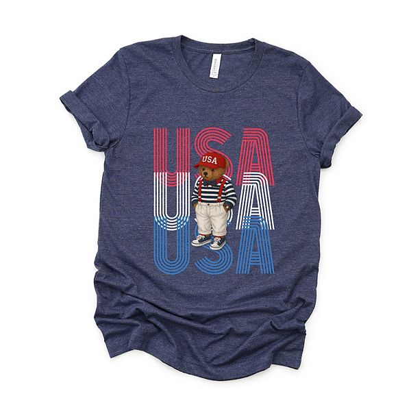 

Футболка с принтом Usa stacked bear suspenders Simply Sage Market, Heather Navy