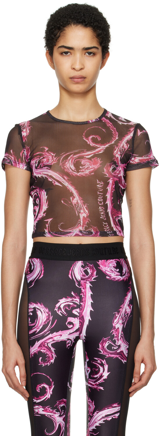 

Черная футболка Chromo Couture esh Crop Versace Jeans Couture, черный/розовый